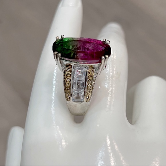 Watermelon Quartz Multigemstone 14K YG Sterling Silver Statement Ring - Picture 6 of 12